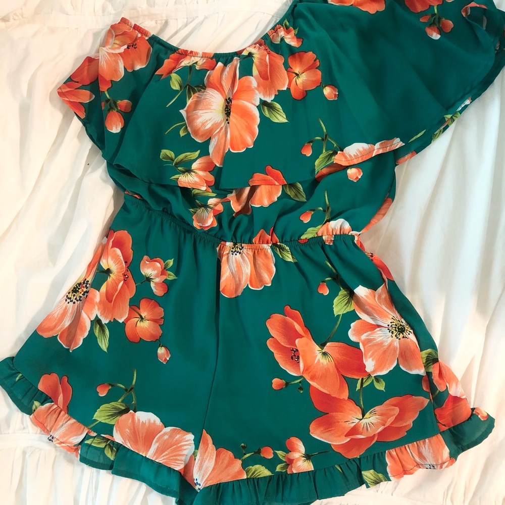 Landed in Paradise Floral One Shoulder Romper